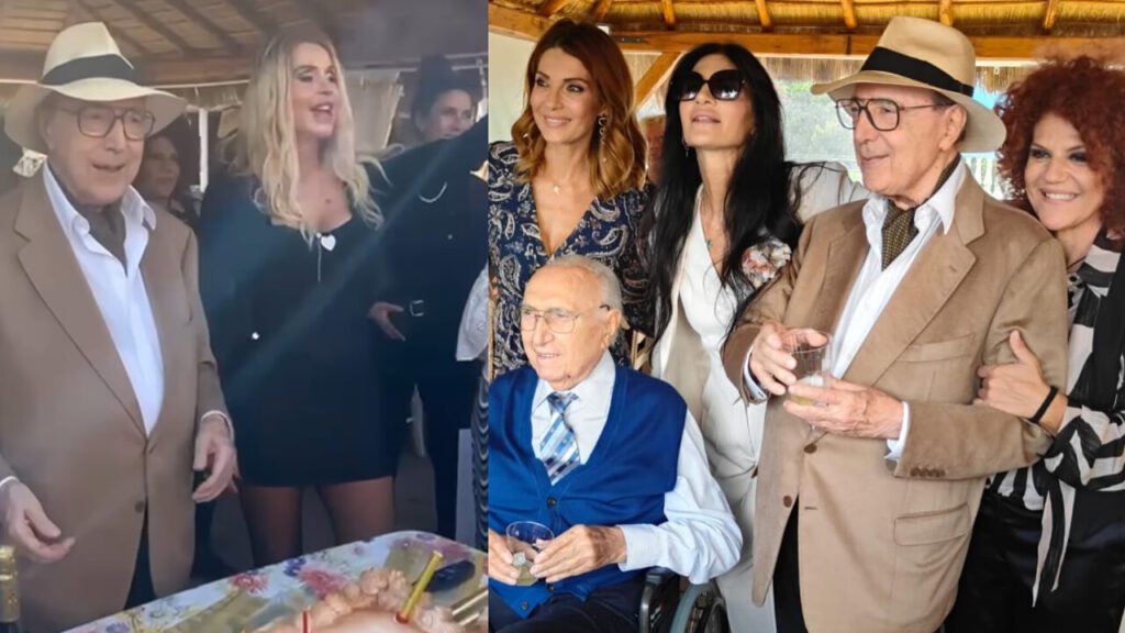 Le primedonne de "Il Bagaglino" alla corte di Pier Francesco Pingitore alla festa per i 90 anni del regista.