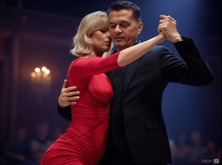 +++ ATTENZIONE, FAKE NEWS! QUESTA E' UNA FOTO FALSA GENERATA CON l'AI DI "X", GROK +++ Federica Pellegrini e Teo Mammucari ballano un sensuale tango