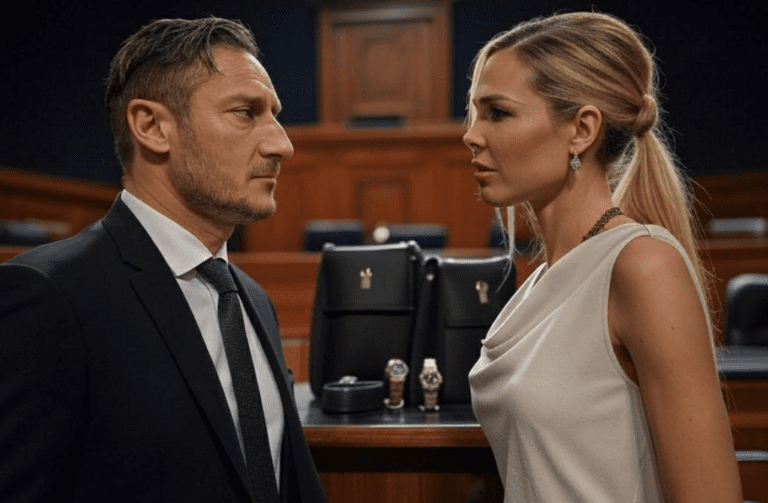 +++ ATTENZIONE, QUESTA E' UNA FOTO FAKE GENERATA CON l'AI DI "X", GROK +++ Francesco Totti e Ilary Blasi si restituiscono le borse e i rolex