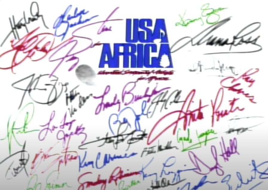 Le firme di tutti gli artisti che presero parte all'iniziativa benefica "Usa for Africa".