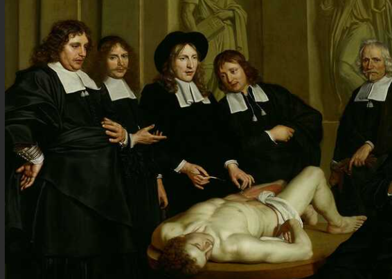 Il dipinto "lezione di anatomia del dr Friderik Ruysch", Adriaen Backer, 1670.