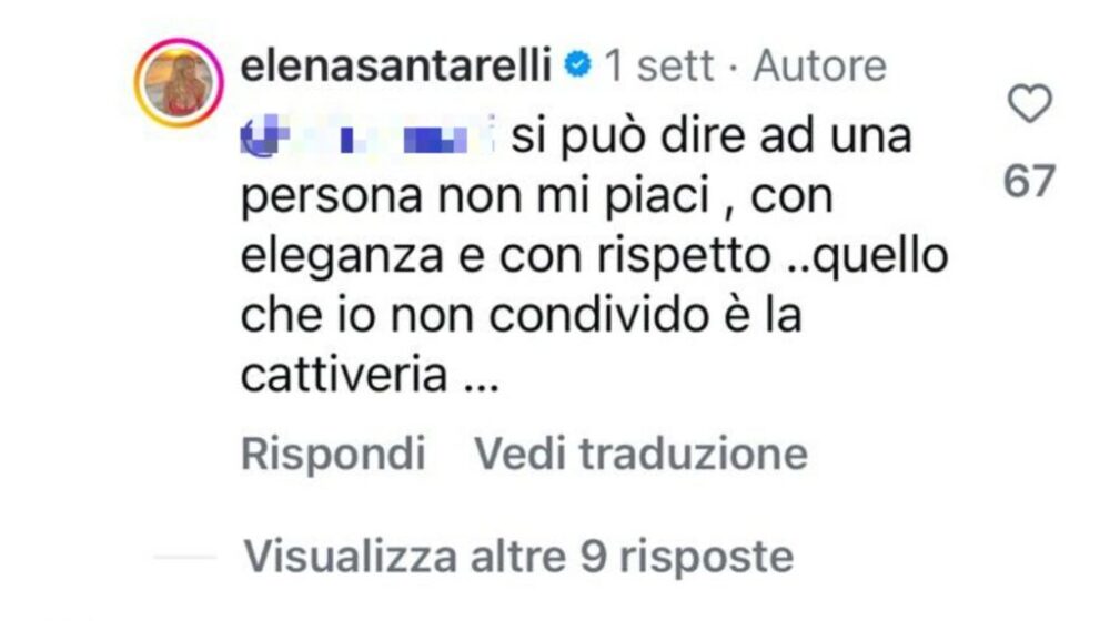 Un commento con cui Elena Santarelli (43) ha asfaltato gli hater.