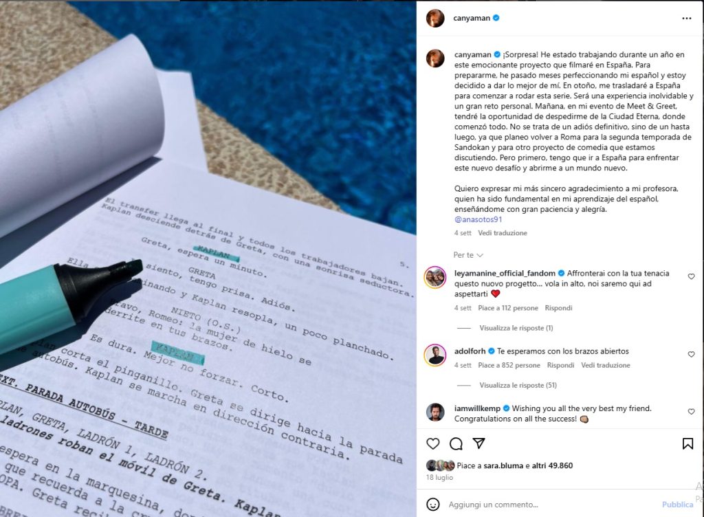 Dopo Sandokan, Can Yaman conquista la Spagna: tutte le anticipazioni sul nuovo progetto top secret 1 Dopo Sandokan, Can Yaman conquista la Spagna: tutte le anticipazioni sul nuovo progetto top secret