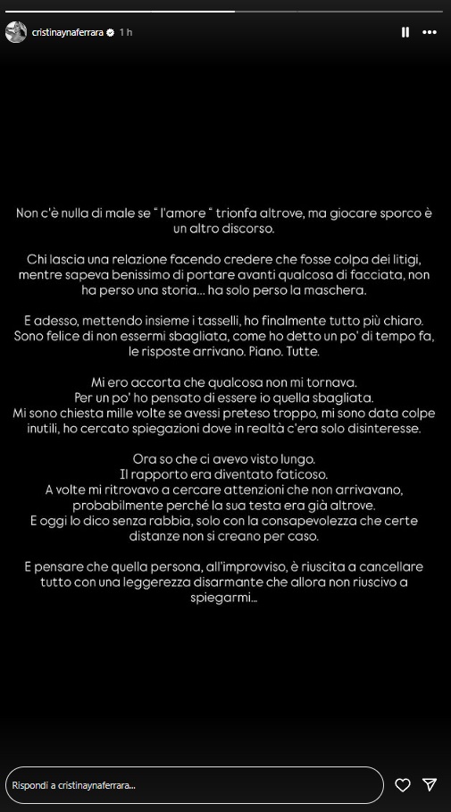 Il messaggio di Cristina Ferrara..