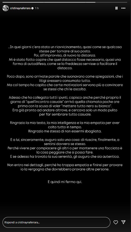 Il messaggio di Cristina Ferrara.