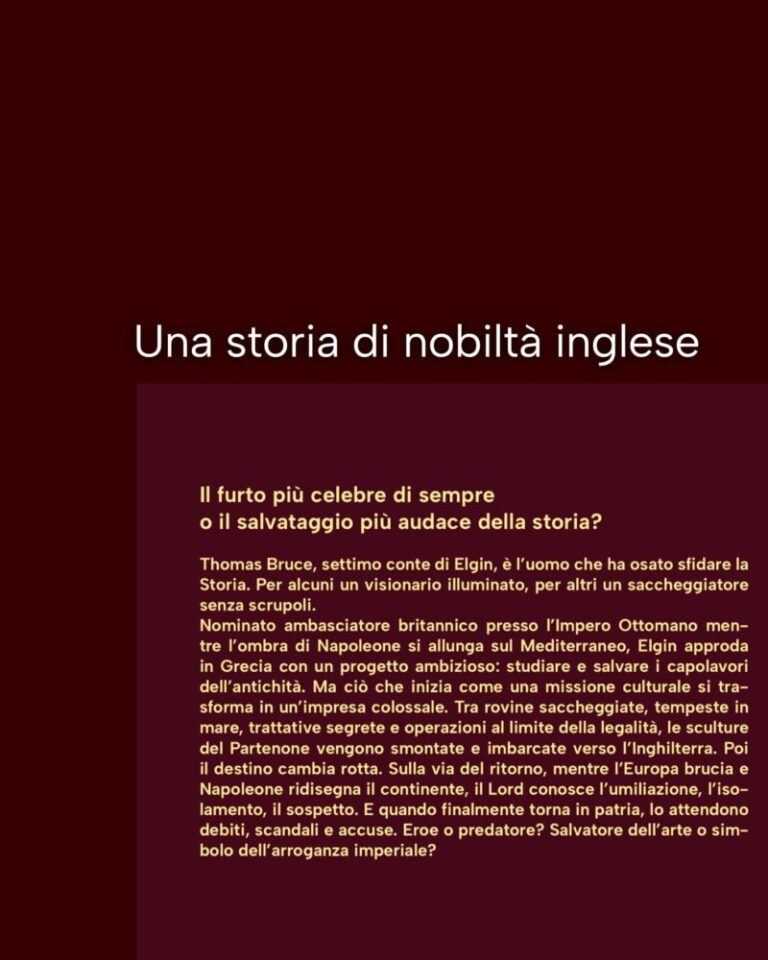 "Per amore dell'antico - Il romanzo di Lord Elgin" è edito da Vallecchi editore.