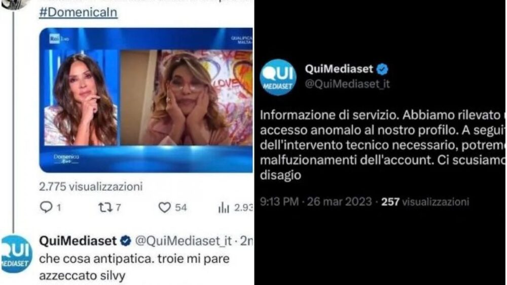 Il 26 marzo 2023 si verifica uno degli episodi più delicati dell’intera vicenda: sul profilo Twitter ufficiale “QuiMediaset” compare per alcuni minuti un messaggio contenente insulti espliciti rivolti a Barbara D'Urso e a Mara Venier.