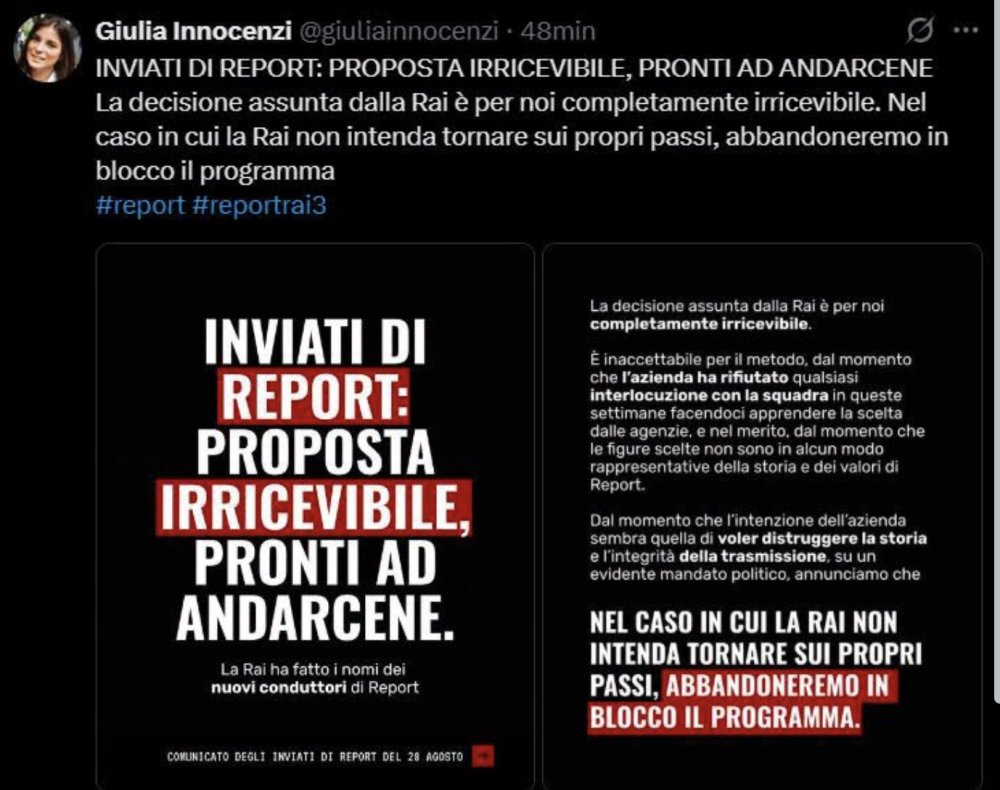 Ranucci fuori da "Report": «Il gioco è fatto». L’ultimo affondo contro la Rai: «Non è un addio, combatterò per la libertà di stampa» 4 Ranucci fuori da "Report": «Il gioco è fatto». L’ultimo affondo contro la Rai: «Non è un addio, combatterò per la libertà di stampa»